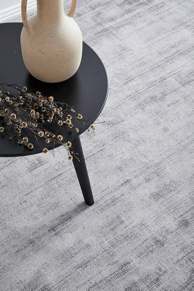 Rug Culture Bliss Medium Rug 225x155cm - Grey Viscose, Hand Loomed, 8mm Pile - BLSGREY225X155
