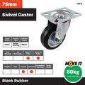 Move It 75mm Black Rubber Swivel Plate Castor 50kg Load Capacity - SuperSaverAU - view 5