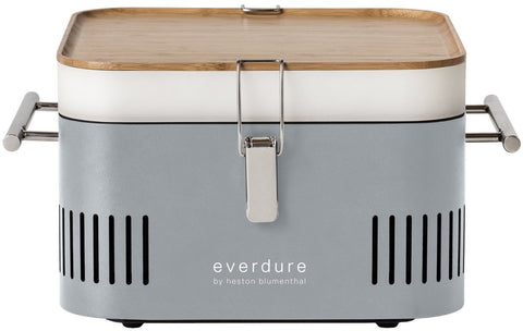 Everdure by Heston Blumenthal Cube Portable Charcoal BBQ - Porcelain Enamel Firebox - Silver - HBCUBES