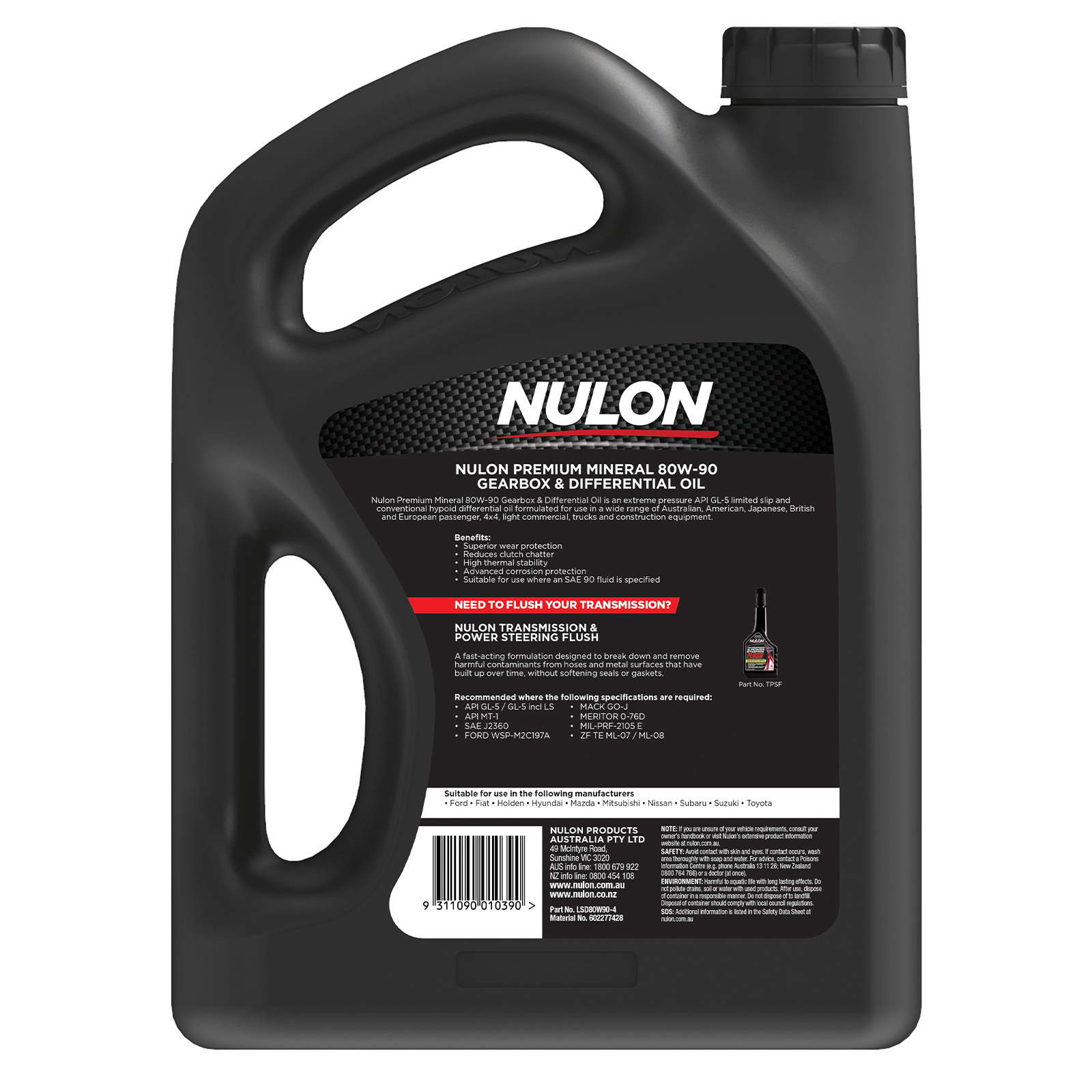 Nulon 80W-90 Manual Gearbox and Differential Oil 4L GL-5 Limited Slip