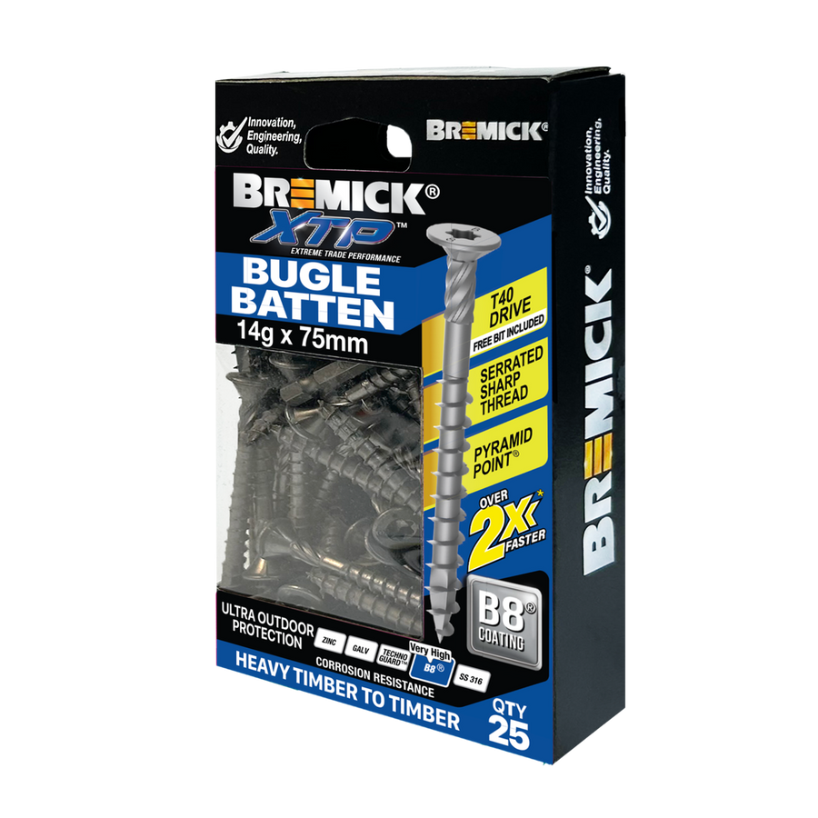 Bremick XTP Bugle Batten - 14g x 75mm - T40 B8 - 25 Pack - Fast Installation - SuperSaverAU - view 1