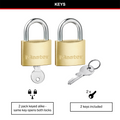 Master Lock 40mm Solid Brass Keyed Padlock, 2 Pack Keyed Alike, Hardened Steel Shackle