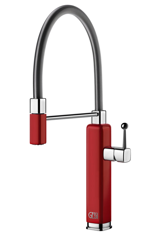 Gessi Pull Out Kitchen Mixer Tap - Glossy Red Gooseneck, 5 Star WELS, Single Jet Spray - 60061R