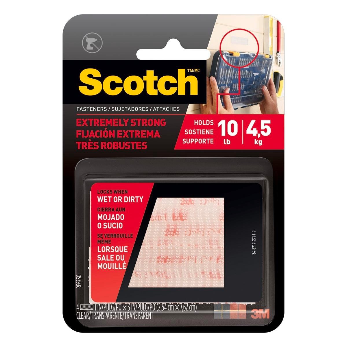Scotch Clear Extreme Fasteners Strip 2 Pack 2.5cm x 7.6cm Durable