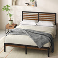 Zinus Double Metal and Bamboo Bed Frame - Black Metal with Brown Bamboo, No Box Spring - AU-FBOBH2ZC-35D
