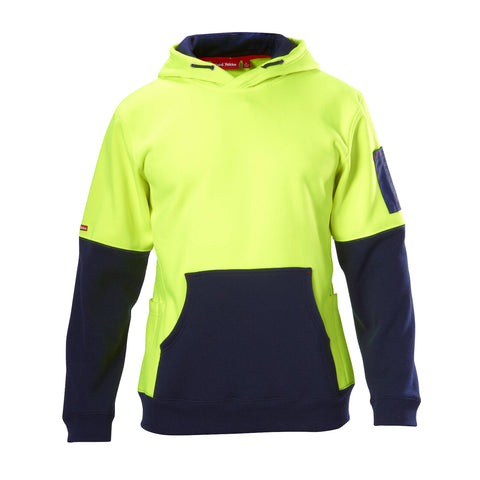 Hard Yakka Yellow/Navy Hi Vis Brushed Fleece Hoodie Size M