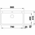 Blanco NAYA XL 9 single bowl inset sink 69L - black Silgranit, raised tap landing, overflow - NAYAXL9BK5