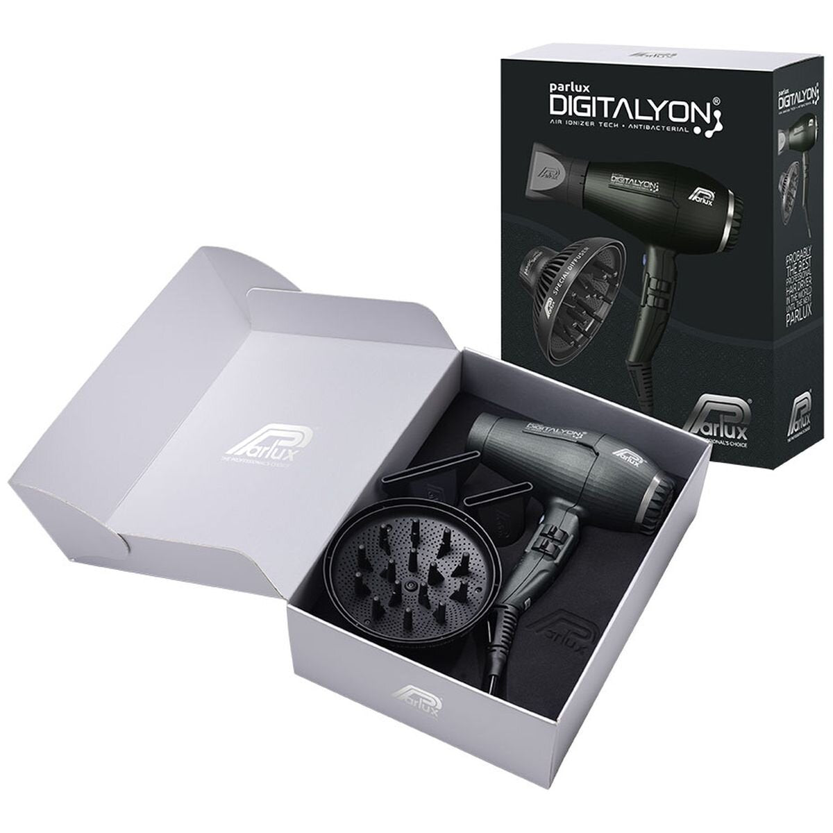 Parlux Digitalyon Hair Dryer 2400W - Anthracite - Brushless Motor with MagicSense Diffuser Pack - 150146