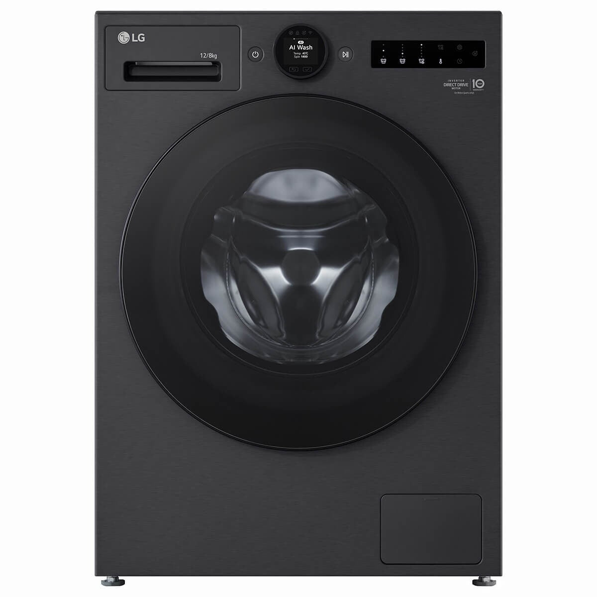 LG Series 10 12kg/8kg Front Load Washer Dryer Combo - Autodose, Steam Plus - Matte Black - WXC101412MB