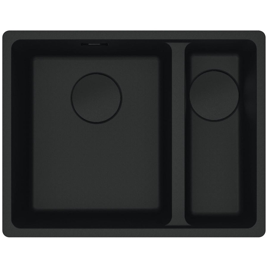 Franke Maris 1 and 1/2 Bowl Right Flush Mount Sink with Extension Drainer - Matte Black - MRG260SBRMB-FPC