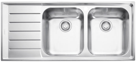 Franke Double Bowl Topmount Sink - Left Hand Drainer, 18/10 Stainless Steel, Two 27L Bowls - NEX621LHD