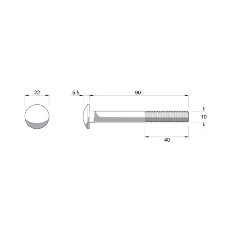 Zenith M10 x 90mm Hot Dipped Galvanised Cup Head Bolt and Nut - 4.6 Grade Steel, Each