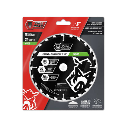 Full Boar Circular Saw Blade 165mm 24t - Trade Series - Steel