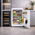Airflo 130L retro bar fridge - White finish, reversible door, vegetable crisper - AFF130XW
