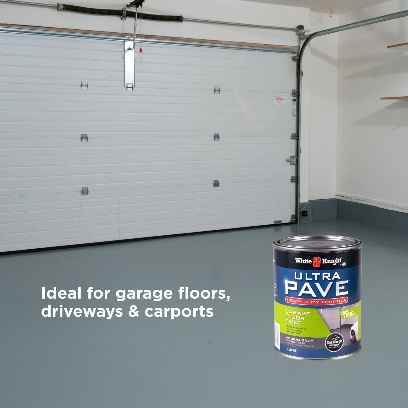 White Knight Ultra Pave 1L Medium Grey Heavy Duty Garage Floor Paint - UV Resistant, 16m2/L