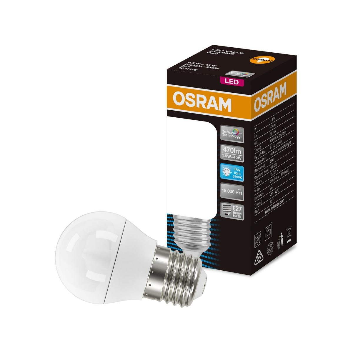 Osram Fancy Round LED Globe 4.9W 470lm 6500K Frosted - Energy Efficient - SuperSaverAU - view 1