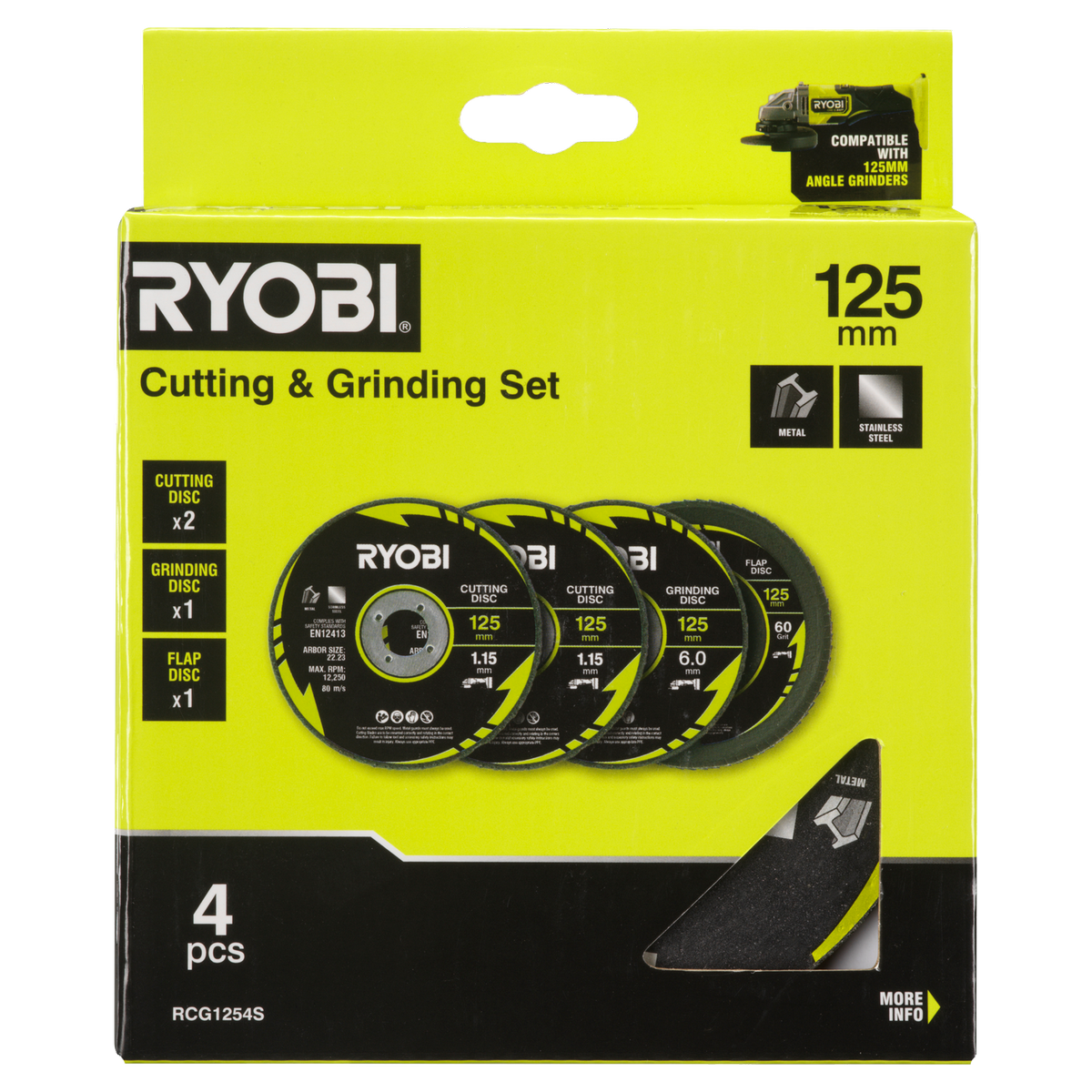 Ryobi 4 Piece Cutting and Grinding Set - 125mm - Metalworking Precision - SuperSaverAU - view 2