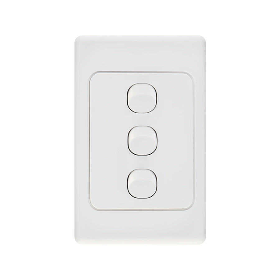 DETA Triple Vertical Switch 3 Gang 10A 240V Polycarbonate White 6103VB