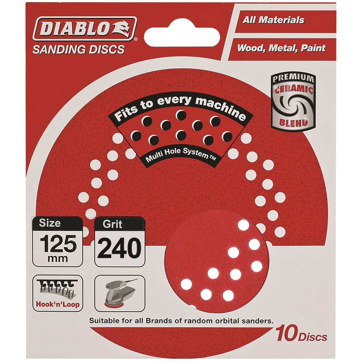 Diablo 125mm 240 Grit Sanding Discs 10 Pack Hook and Loop Durable