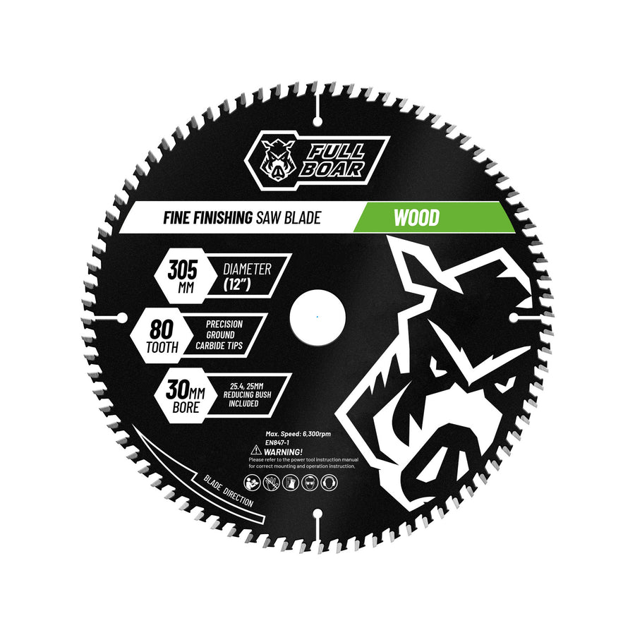 Full Boar 305mm 80T Carbide Mitre Saw Blade, 30mm Bore