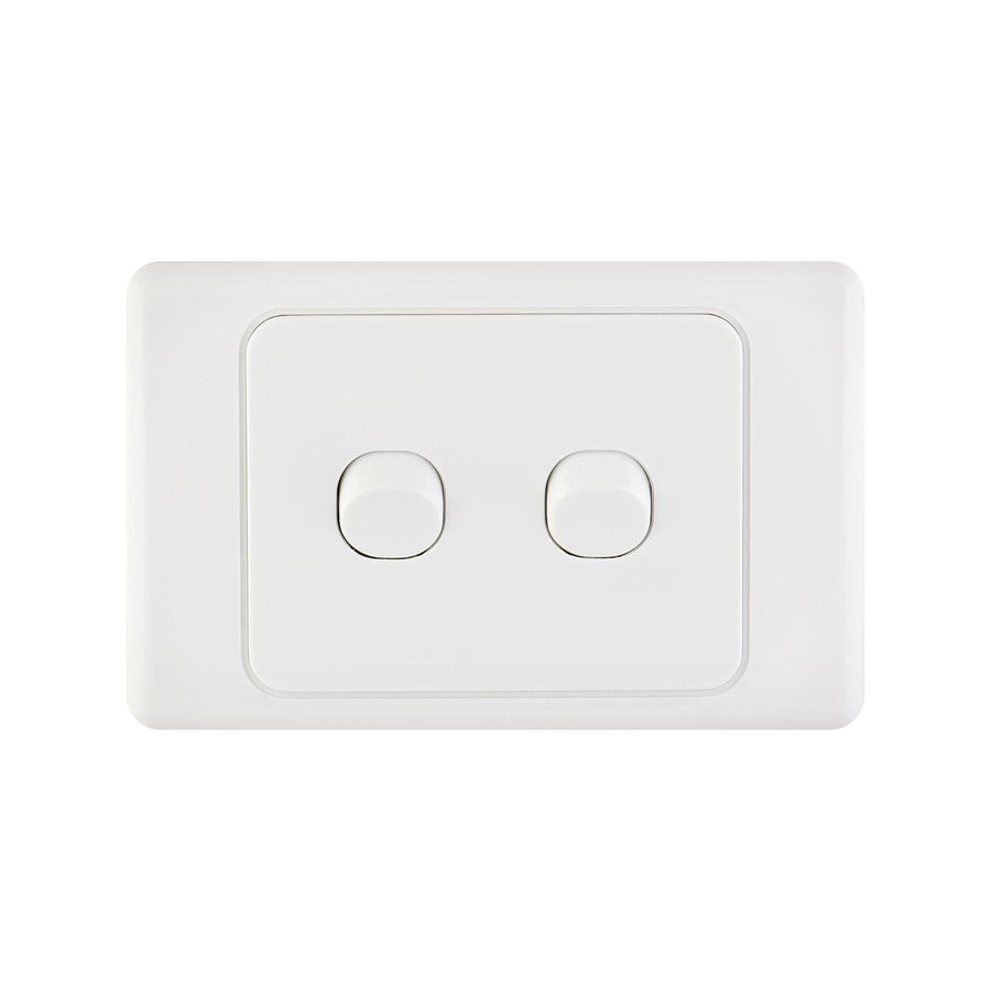 Deta White Double Switch - 2 Gang - Polycarbonate - Standard Design - SuperSaverAU - view 1