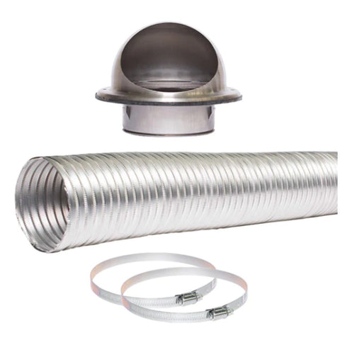 Sirius Wall Ducting Kit - 3m Semi-Rigid 200mm Ducting, Stainless Steel Domed Wall Vent - EASYWALL-200