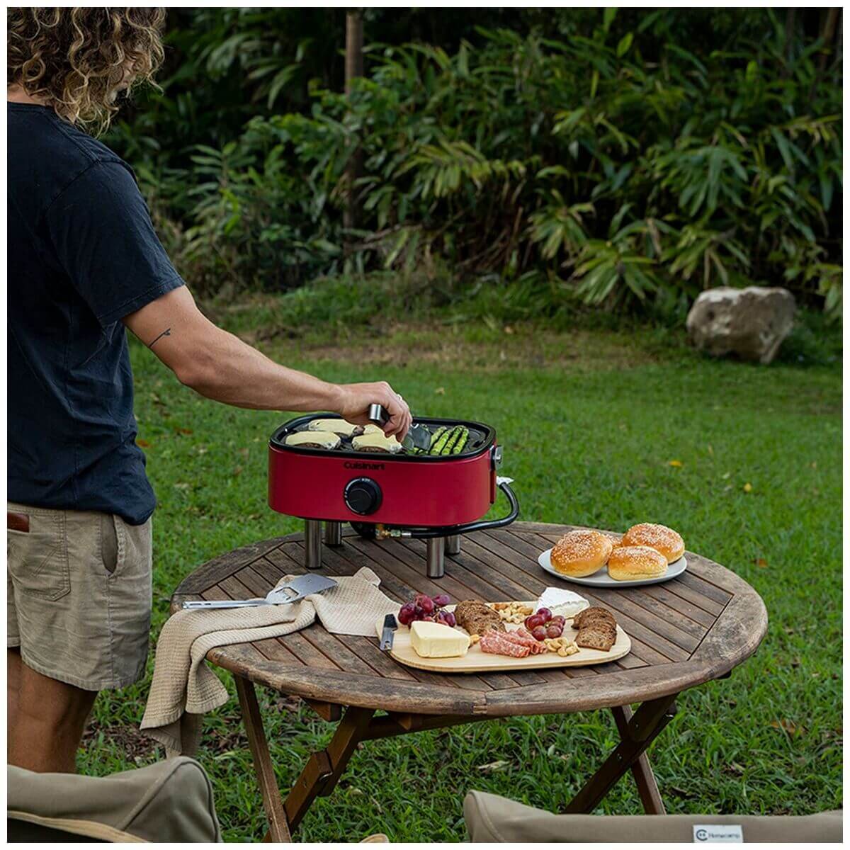 Cuisinart Venture Portable Outdoor BBQ - Red - Porcelain Enamelled Cast Iron Grill Plate - CGG-750XA