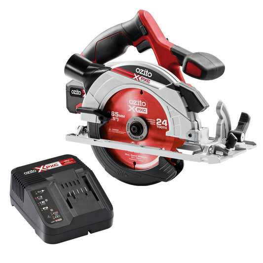 Ozito PXC 18V Cordless Circular Saw Kit PCSK 1640 - 165mm Blade - 54mm Cut Depth - Adjustable Bevel Cuts