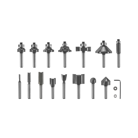 Ryobi 15-Piece Mixed Router Bit Set - Straight, Roundover, Chamfer & Trim