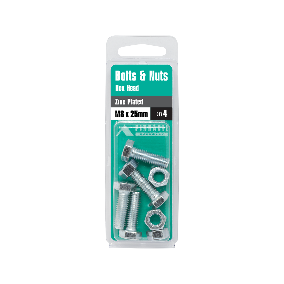 Pinnacle M8 x 25mm Zinc Plated Hex Head Bolts and Nuts 4 Pack - SuperSaverAU - view 3