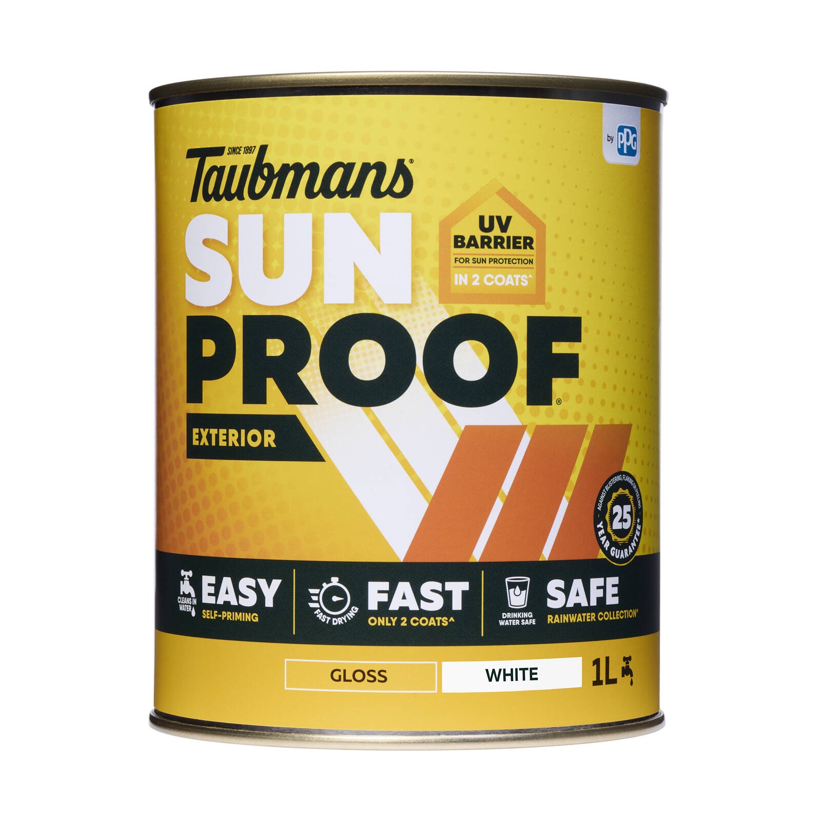 Taubmans Sunproof 1L White Gloss Exterior Paint - Water Based Acrylic, Tintable