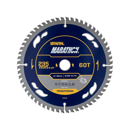 Irwin 235mm 60t Marathon Circular Saw Blade - Tungsten Carbide - Durable