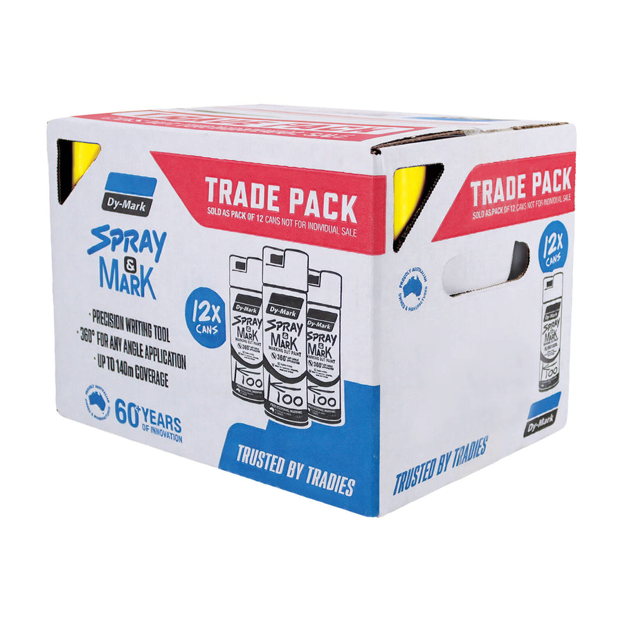 Dy-Mark Spray & Mark Paint 350g Yellow Splatter Resistant Marking Spray Trade Pack, 12 Pack