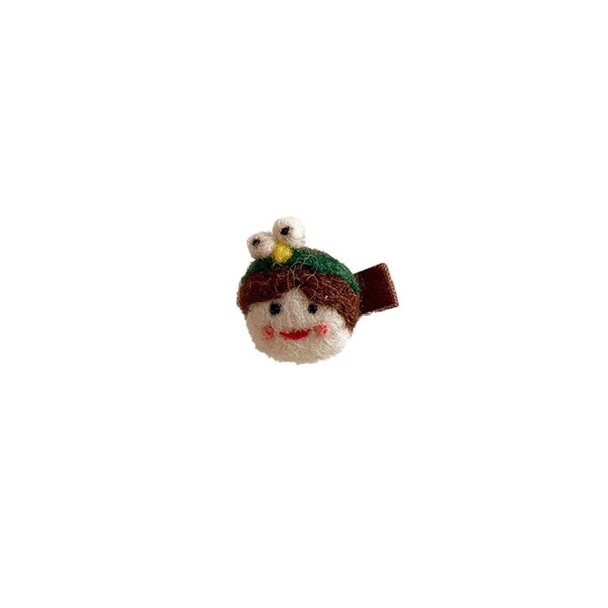 Felt Cartoon Girl Hair Clip - Green Headband and Flower