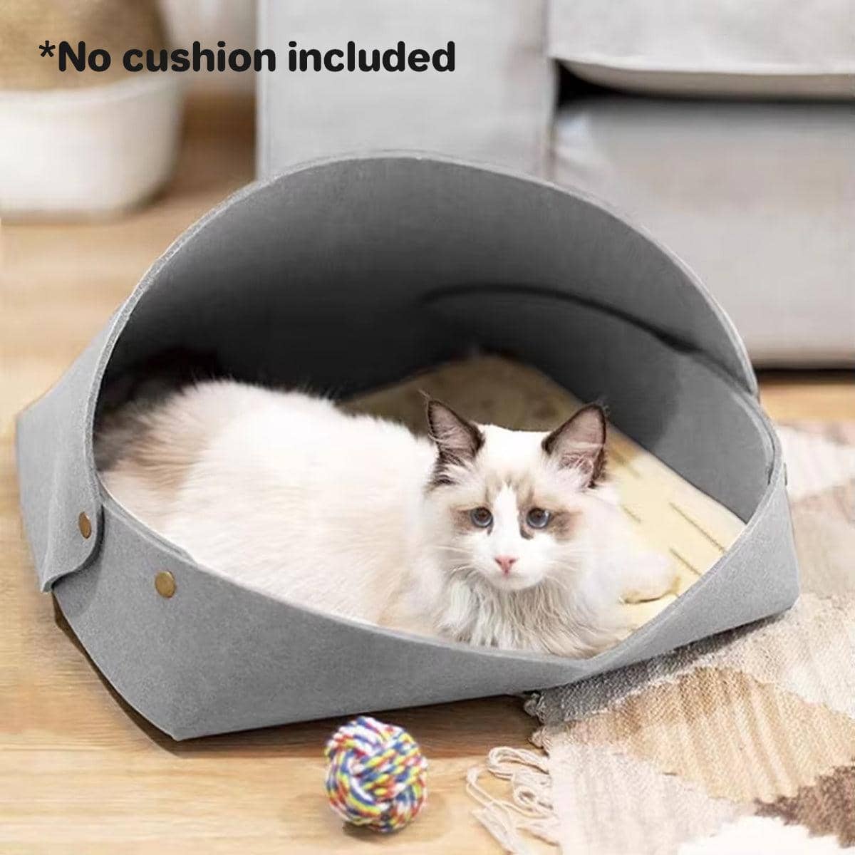 Felt Cat Bed Foldable Semi-Enclosed Sleeping House - Grey - view 5