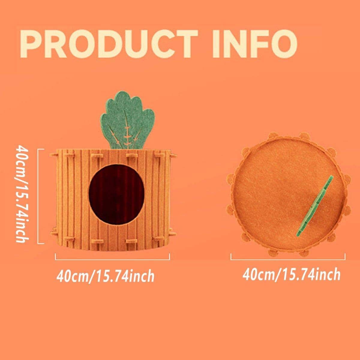 Felt Cat Cave Bed Carrot-Inspired Semi-Enclosed Tunnel Bed for Cats and Small Dogs - view 3