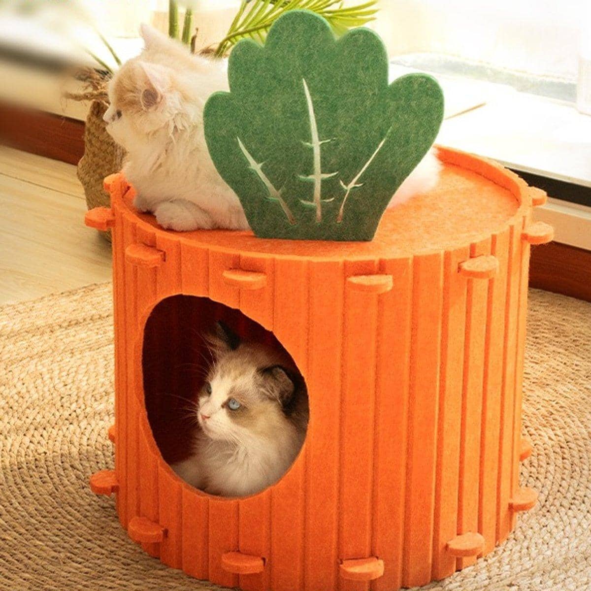 Felt Cat Cave Bed Carrot-Inspired Semi-Enclosed Tunnel Bed for Cats and Small Dogs - view 4