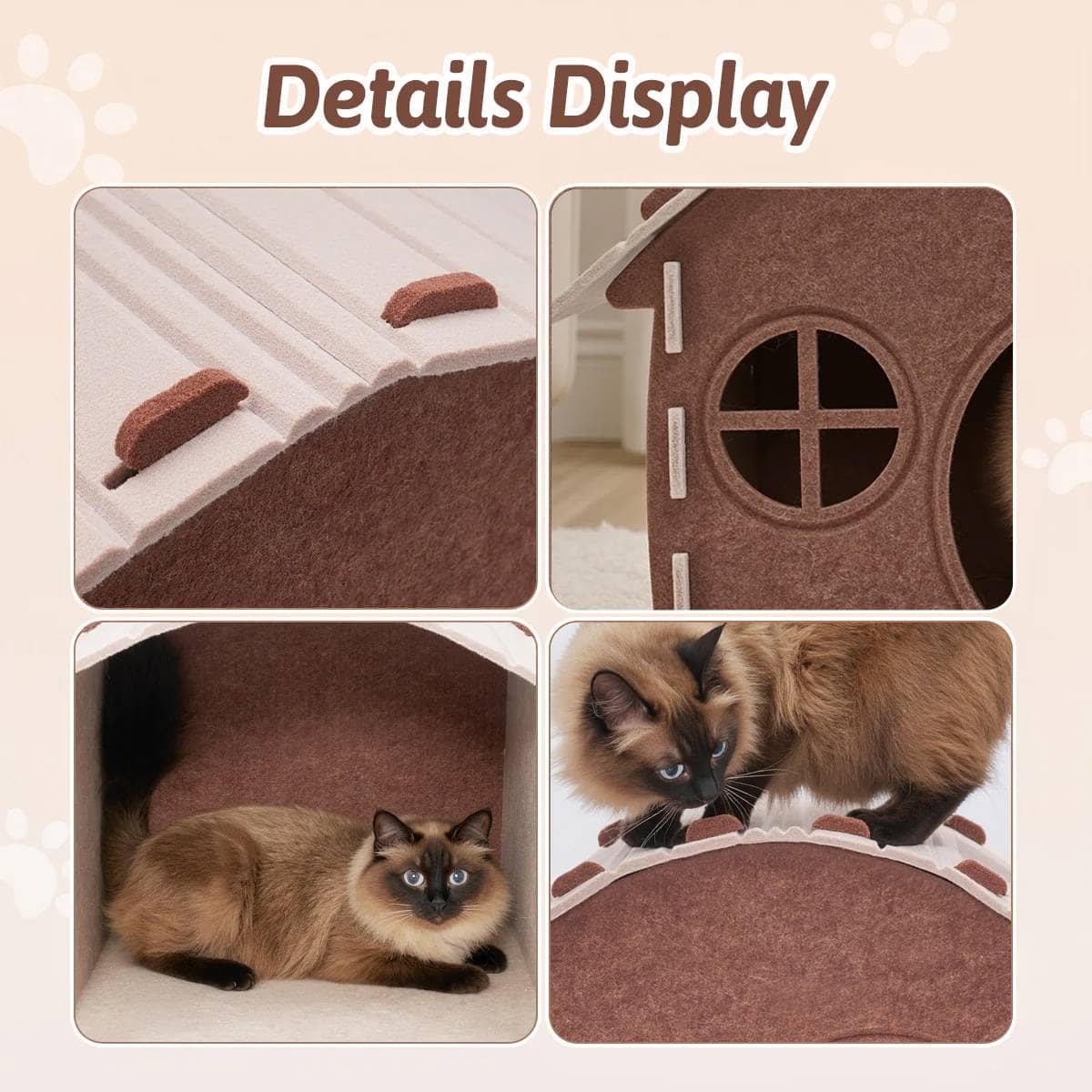 Felt Cat House Cottage Bed, Semi Enclosed and Scratch Resistant - view 4