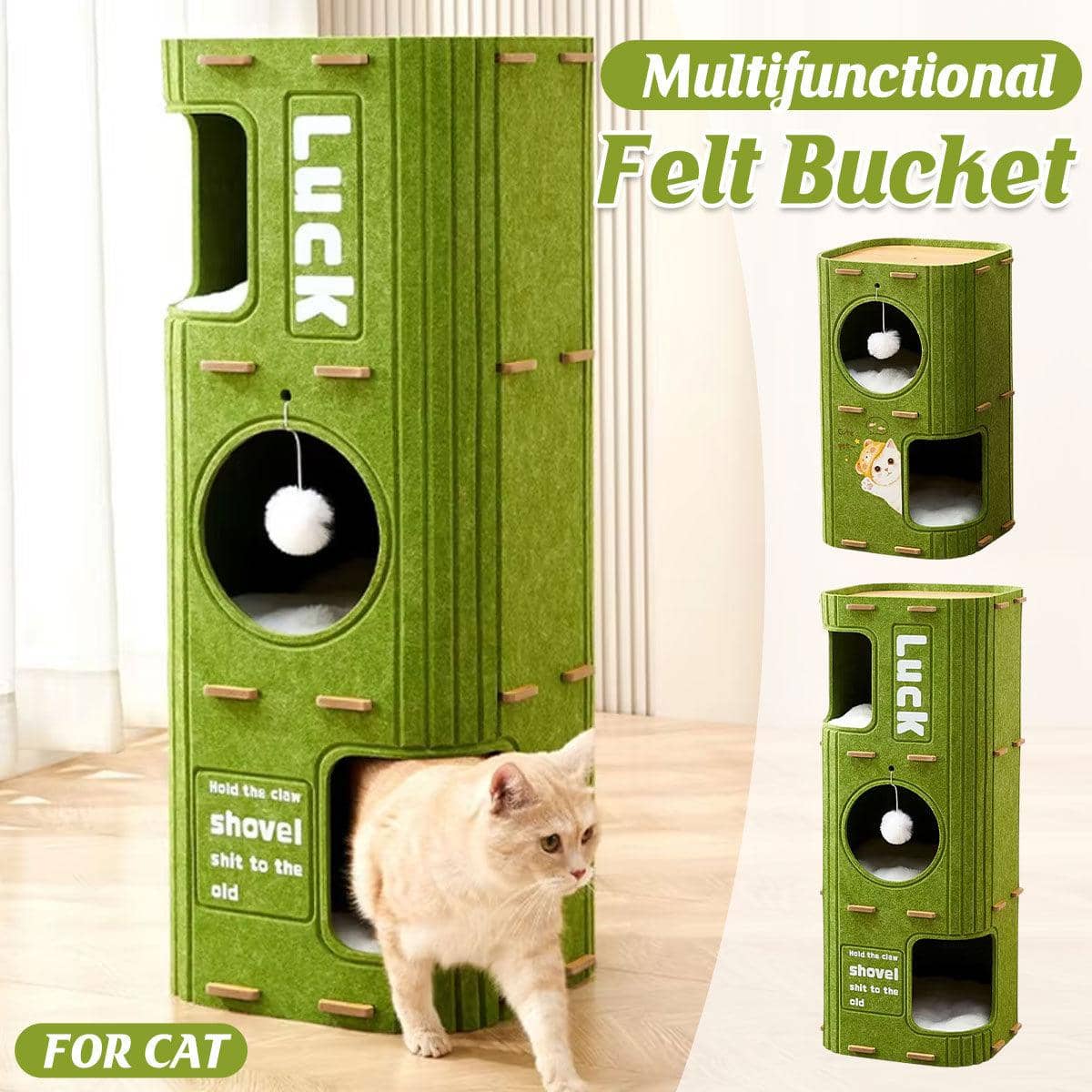 Felt Cat Tree House with Scratching Board, Multi-Level Cat Tower - Double Layer, 37 x 37 x 60 cm - view 2