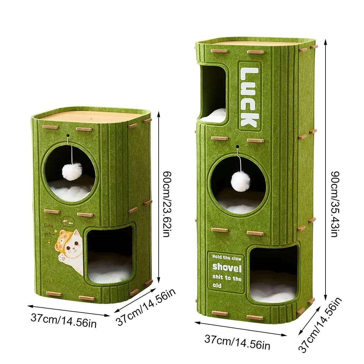 Felt Cat Tree House with Scratching Board, Multi-Level Cat Tower - Double Layer, 37 x 37 x 60 cm - view 4