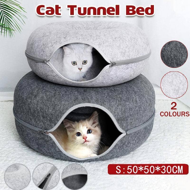 Felt Cat Tunnel Bed Donut Cave Nest - Dark Grey, 50 x 30 cm - view 2