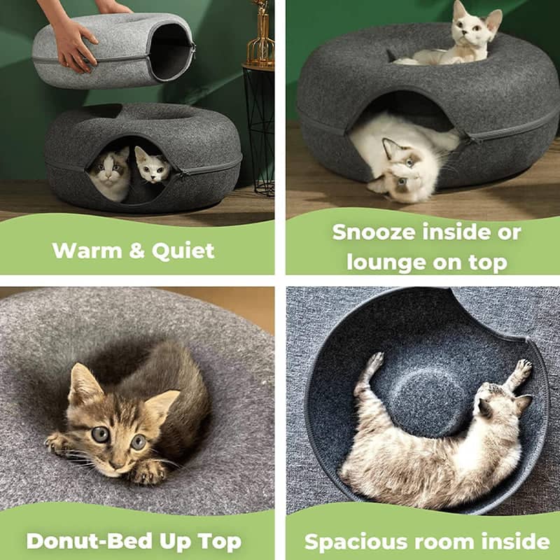 Felt Cat Tunnel Bed Donut Cave Nest - Dark Grey, 50 x 30 cm - view 5