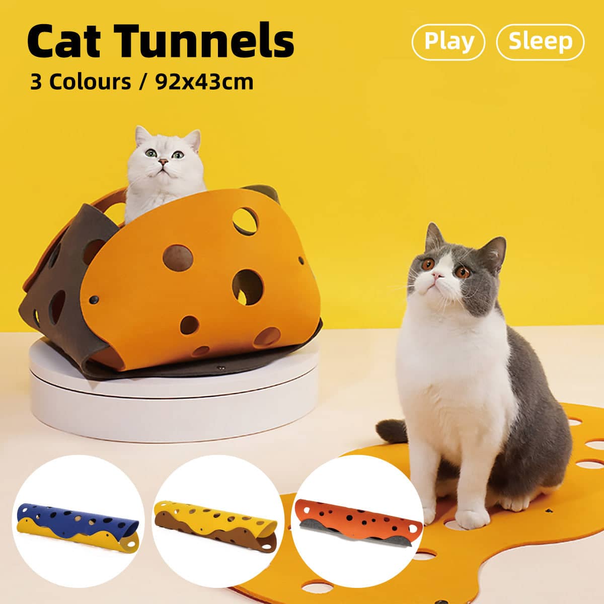 Felt Cat Tunnel Bed with Drill Holes - Orange and Grey - view 2