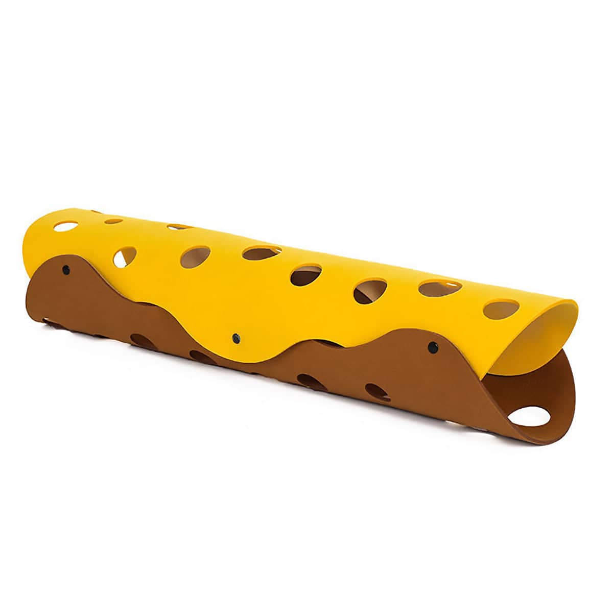 Felt Cat Tunnel Bed with Drill Holes - Yellow and Brown