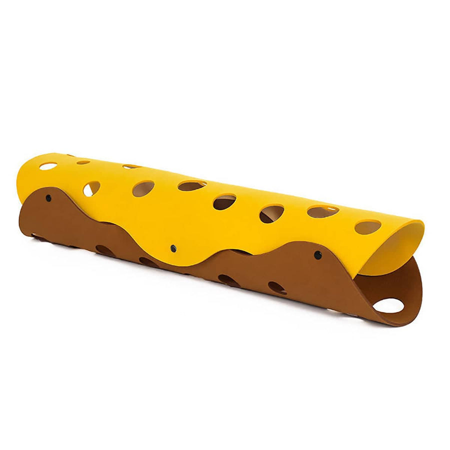 Felt Cat Tunnel Bed with Drill Holes - Yellow and Brown
