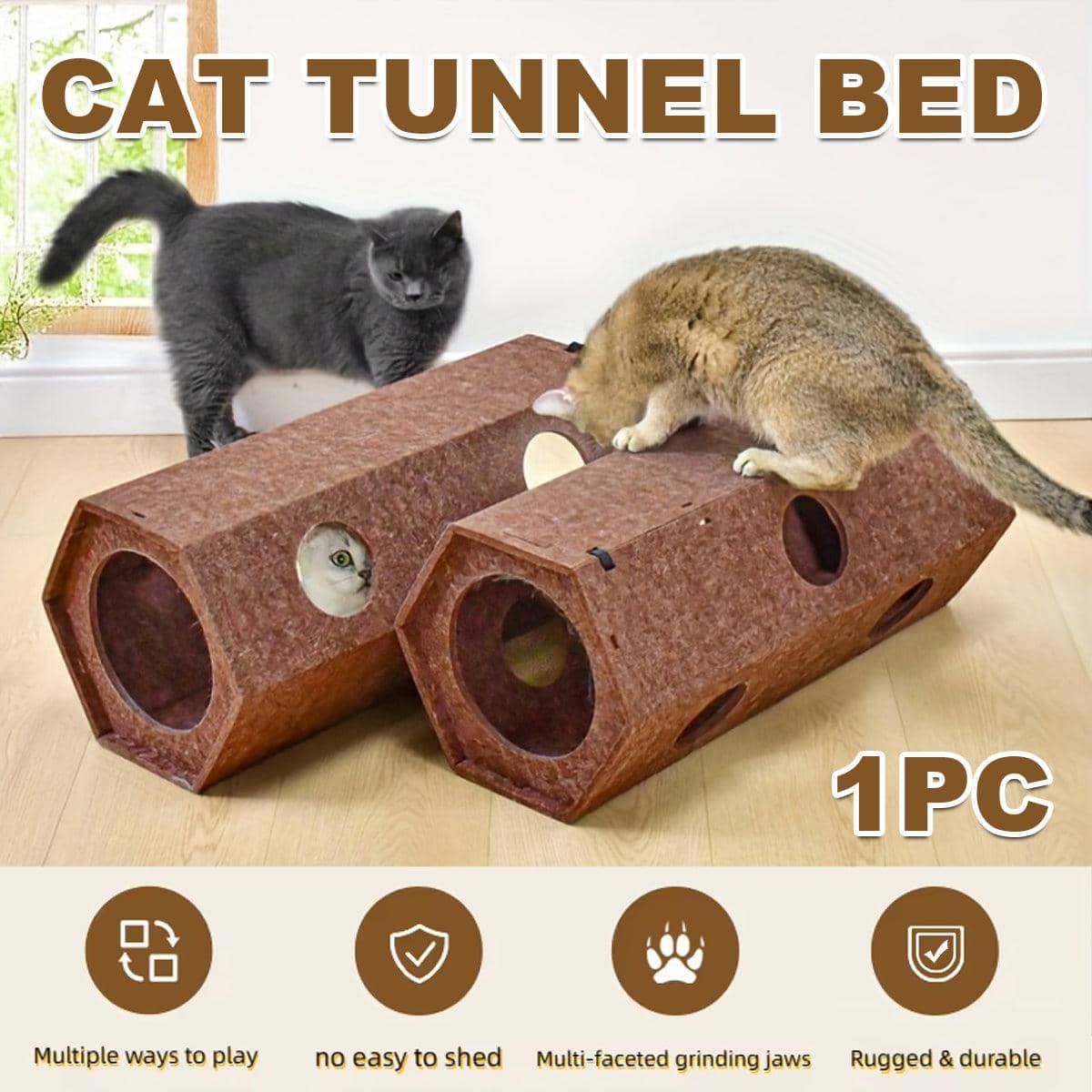 Felt Cat Tunnel Bed with Hexagonal Design for Cats