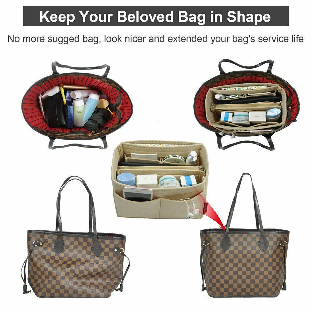 Felt Handbag Organiser Insert for Women, Travel Tote Liner Pouch - Light Grey - view 4