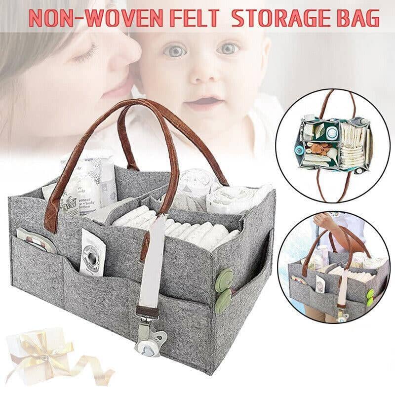 Felt Nappy Caddy Storage Tote with Dividers - Grey