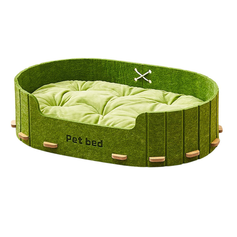 Felt Pet Bed with Velvet Cushion for Cats and Small Dogs - Green