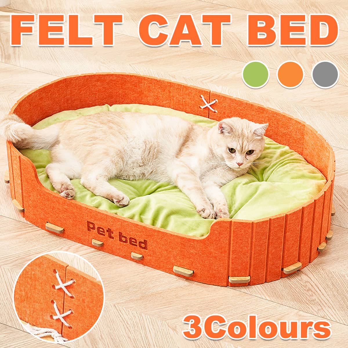 Felt Pet Bed with Velvet Cushion for Cats and Small Dogs - Green - view 2